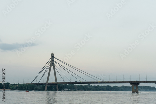 One-pylon cable-stayed bridge. North Bridge, one of the road transport bridges across the Dnieper in Kiev( Ukraine). photo