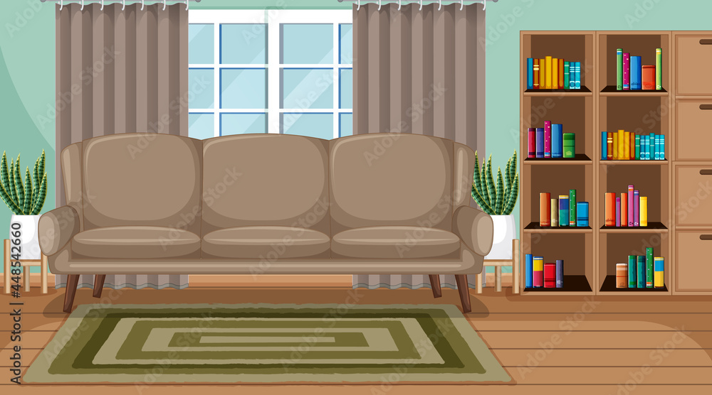 Living room interior scene with furniture and living room decoration