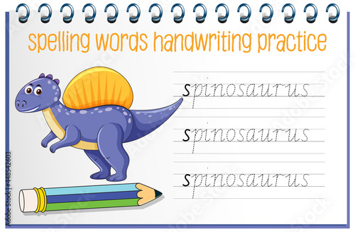 Spelling words dinosaur handwriting practice worksheet