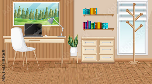 Workroom scene with a laptop on the table