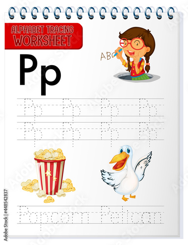 Alphabet tracing worksheet with letter P and p