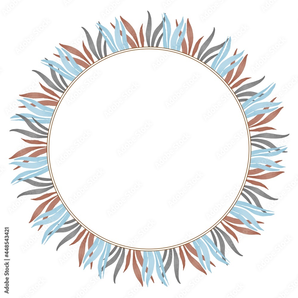 circle frame with blue and orange leaves border for greeting and wedding card