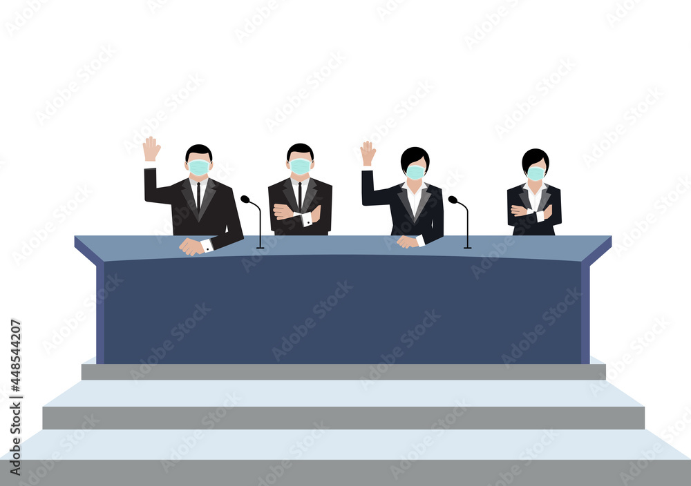 Senate wear green medical masks vote in conference room on white background, covid19 corona virus era vectors ep02 Senate wear green medical masks vote in conference room on white background, covid19 corona virus era vectors ep02