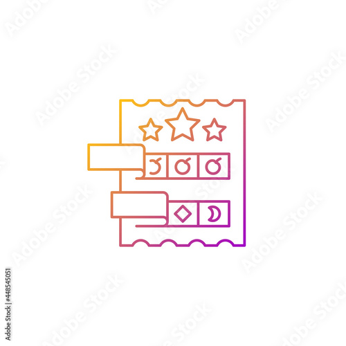 Break open lottery ticket gradient linear vector icon. Paper-style game. Instant prizes for winning combinations. Thin line color symbols. Modern style pictogram. Vector isolated outline drawing