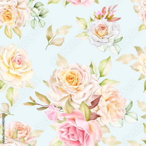 Fototapeta Naklejka Na Ścianę i Meble -  Hand drawn watercolor floral seamless pattern