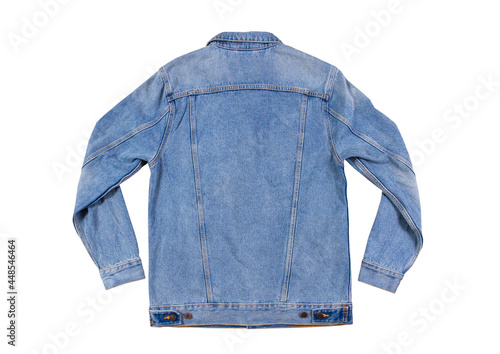 Fototapete Back view - blue jeans jacket isolated on white background, denim jacket close u