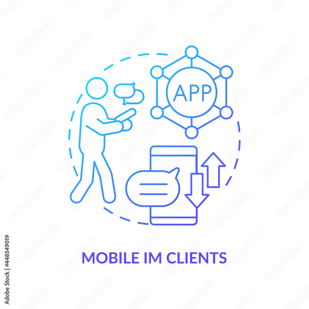 Mobile IM client blue gradient concept icon. Smartphone app for texting and communicating. Messaging software abstract idea thin line illustration. Vector isolated outline color drawing