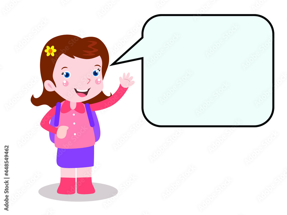 School girl with empty speech bubble for copy space cartoon 2d cute vector concept for banner, website, illustration, landing page, flyer, etc. School girl with empty speech bubble for copy space cartoon 2d cute vector concept for banner, website, illustration, landing page, flyer, etc.
