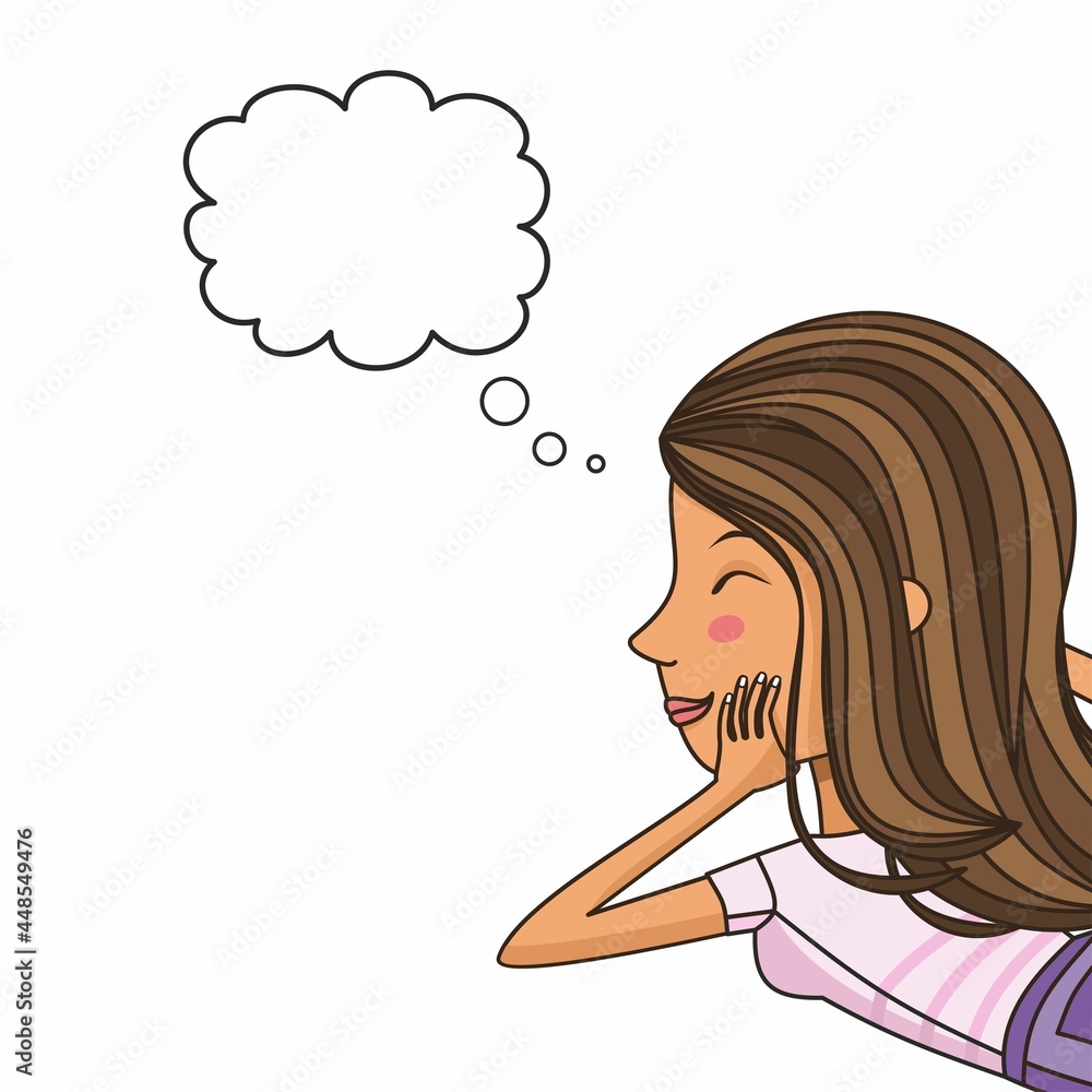 Vector illustration with a young thinking girl. Illustration for a beauty salon. A beautiful girl in dreams. Beauty, health, youth. Vector illustration with a young thinking girl. Illustration for a beauty salon. A beautiful girl in dreams. Beauty, health, youth.