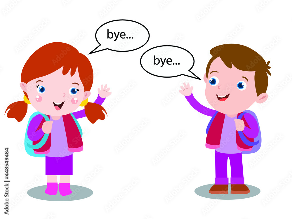 Kids saying goodbye cute 2d cartoon vector concept for banner, website,  illustration, landing page, flyer, etc. Stock Vector | Adobe Stock