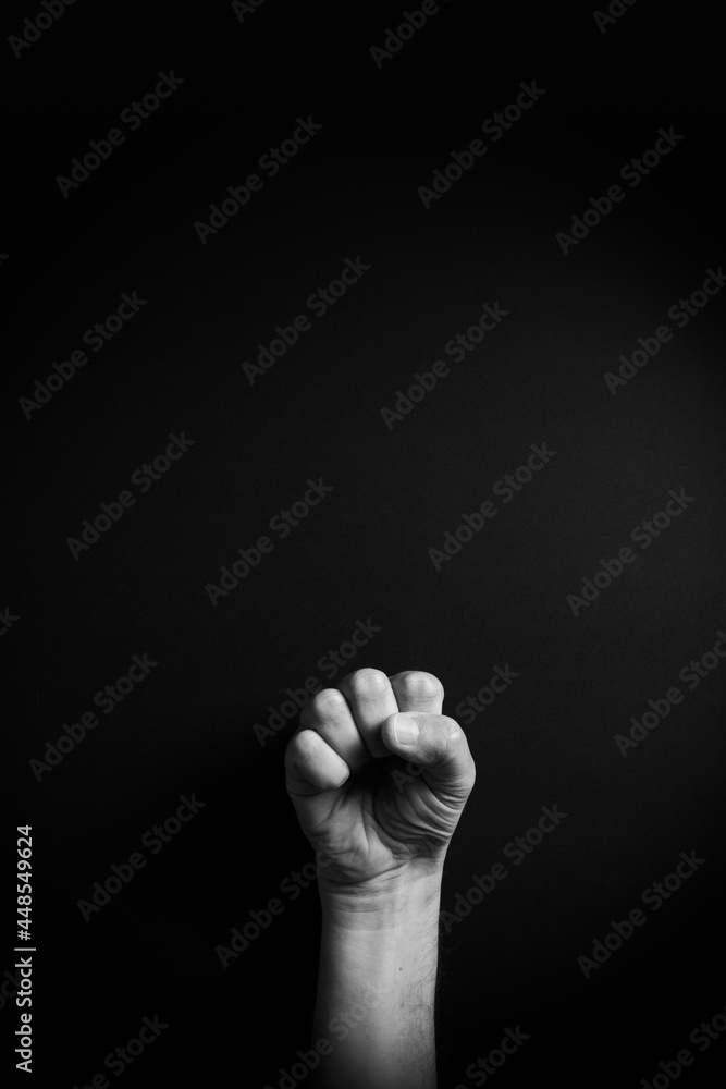 B&W image of hand demonstrating ASL sign language letter S with empty copy space B&W image of hand demonstrating ASL sign language letter S with empty copy space