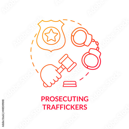 Prosecuting traffickers red concept icon. Convicted human trafficker abstract idea thin line illustration. Outlaw smugglers and human traders. Labor legislation. Vector isolated outline color drawing