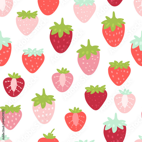 Doodle strawberry. Vector seamless pattern. Hand drawn illustrations.