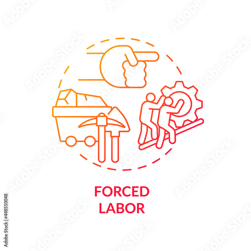 Forced labor red concept icon. Slavery abstract idea thin line illustration. Involuntarily work. Children exploitation. Human coercion and abuse. Vector isolated outline color drawing