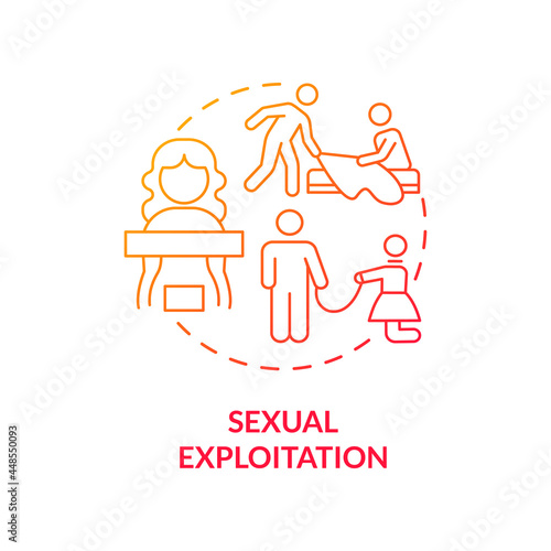 Sexual exploitation red concept icon. Sexual harassment and abuse abstract idea thin line illustration. Prostitution against will. Non consensual sex. Vector isolated outline color drawing