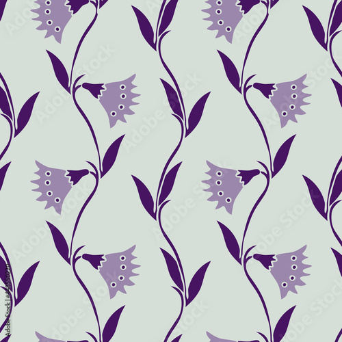 Seamless vector pattern with vertical wallflower on purple background. Simple vintage floral wallpaper design. Decorative flower grow fashion textile. photo