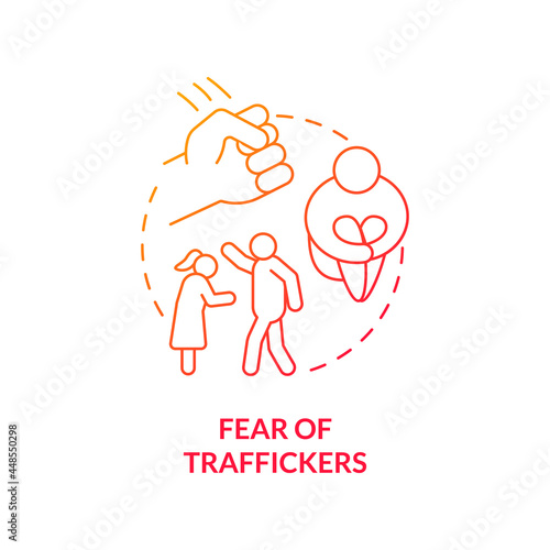 Fear of traffickers red concept icon. Scared person abstract idea thin line illustration. Emotional vulnerability. Smugglers manipulation and intimidation. Vector isolated outline color drawing