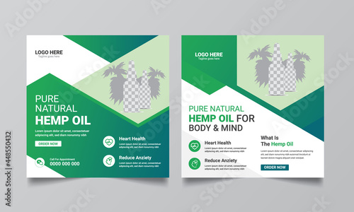 cbd & Hemp oil Product Social Media Banner Template, Product Sale Promotion Square web banner Social Media Cover Photo.