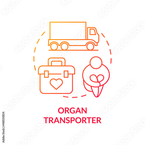 Organ transporter red concept icon. donors transfer abstract idea thin line illustration. Person lured into transplantation. Illegal organ procurement. Vector isolated outline color drawing