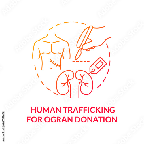 Human trafficking for organ donation red concept icon. Organ transaction and removal abstract idea thin line illustration. Worldwide banned operation. Vector isolated outline color drawing