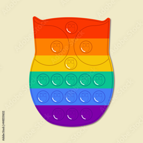 Trendy pop it fidgets set. Animal shaped colorful antistress toys. Bear, mouse figure, hare, fish shape. Hand toy with push bubbles. Sensory fidget in rainbow colors. Relax popit vector illustration