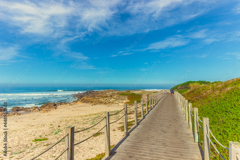 walkway near ocean. north portugal camino de santiago way walkway near ocean. north portugal camino de santiago way