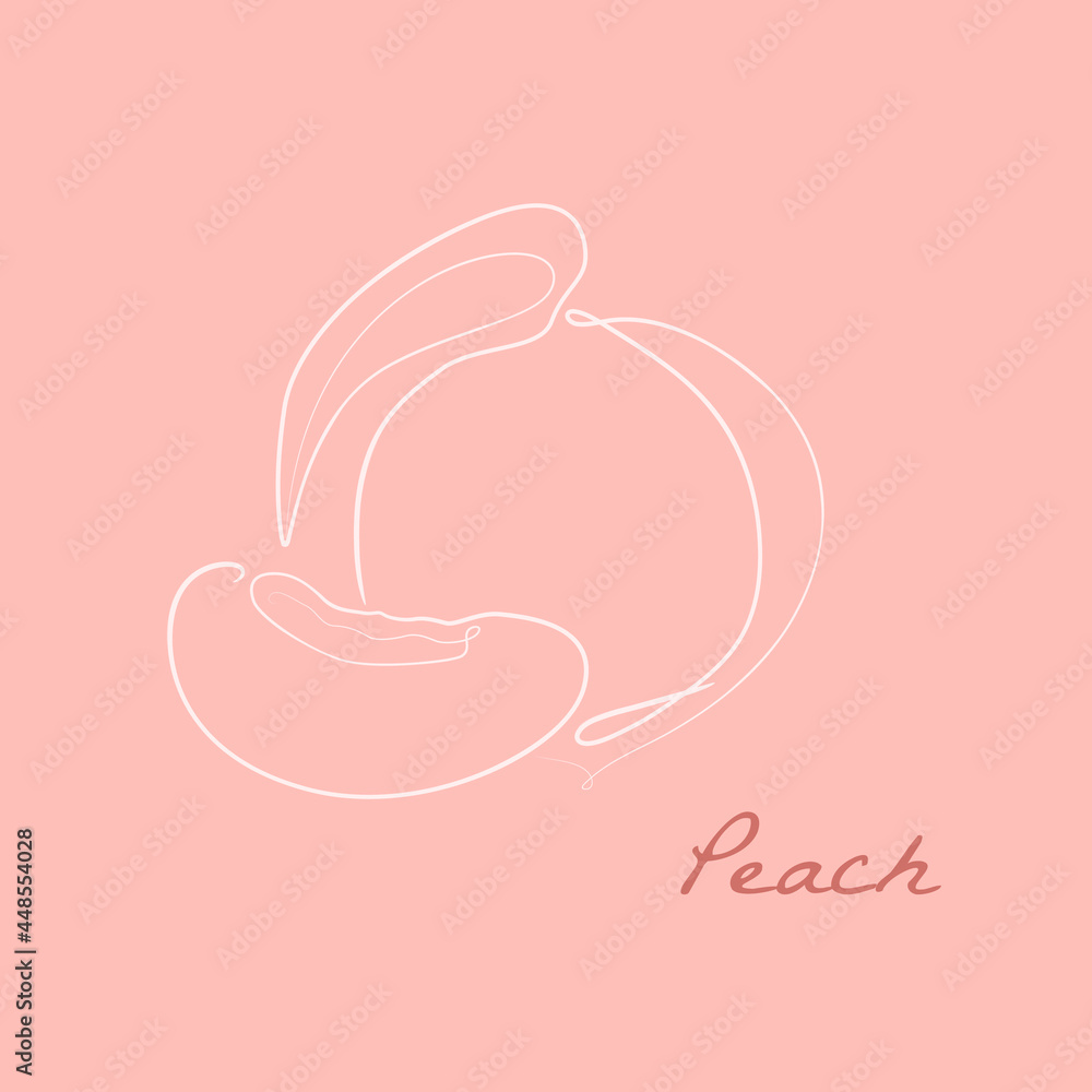 Peach and half of peach fruit in line art style. Illustration of peach for packaging design, cosmetics, advertising, sweets, food, for cover, print. Vector illustration. Peach and half of peach fruit in line art style. Illustration of peach for packaging design, cosmetics, advertising, sweets, food, for cover, print. Vector illustration.