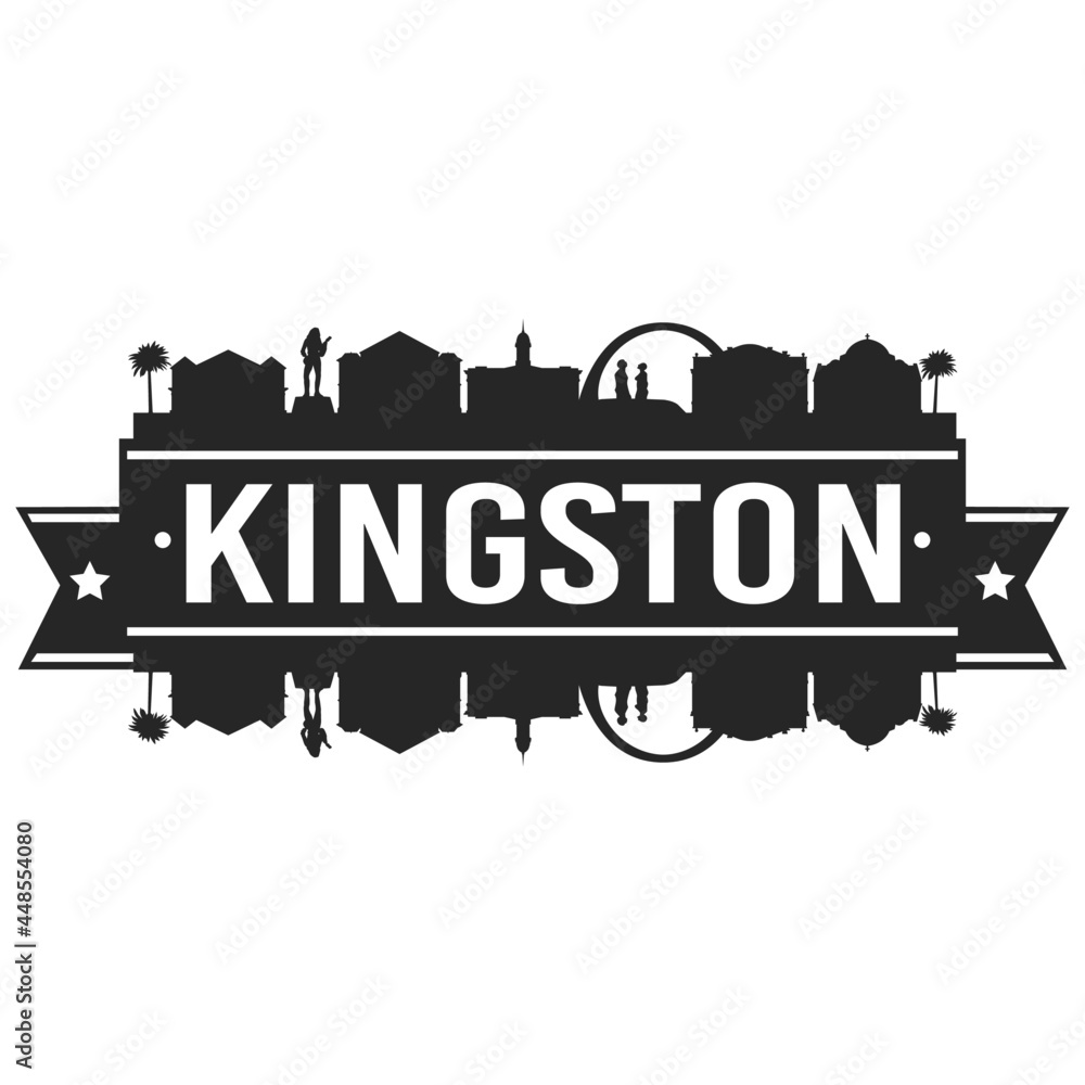 Kingston, Jamaica Skyline. Banner Vector Design Silhouette Art. Cityscape Travel Monuments.