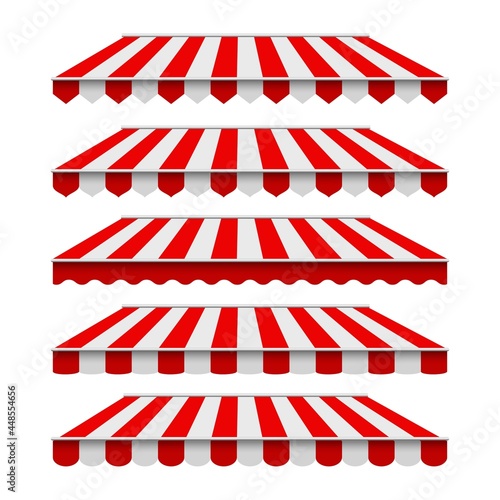 Striped awnings, storefront canopy set