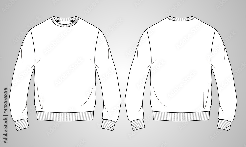Vecteur Stock Round neck Long sleeve Sweatshirt overall fashion Flat  Sketches technical drawing vector template For men's. Apparel dress design  mockup CAD illustration. Sweater fashion design isolated on white. | Adobe  Stock