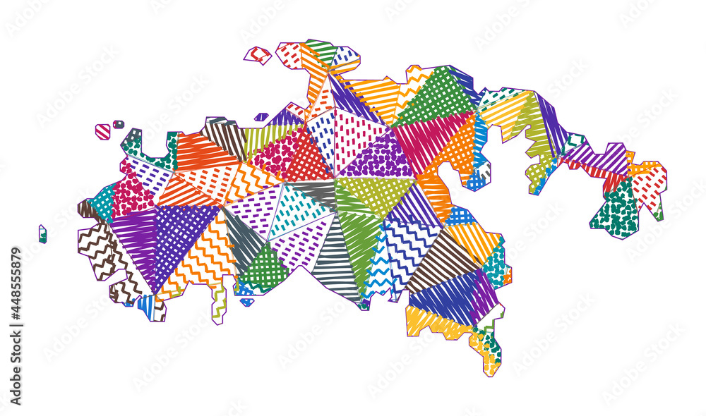 Obraz premium Kid-style map of Saint John. Hand-drawn polygons in the shape of Saint John. Vector illustration.