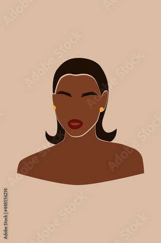 Portrait of faceless woman. Abstract black girl with fashion hairstyle. Trendy minimal vector illustration isolated on background