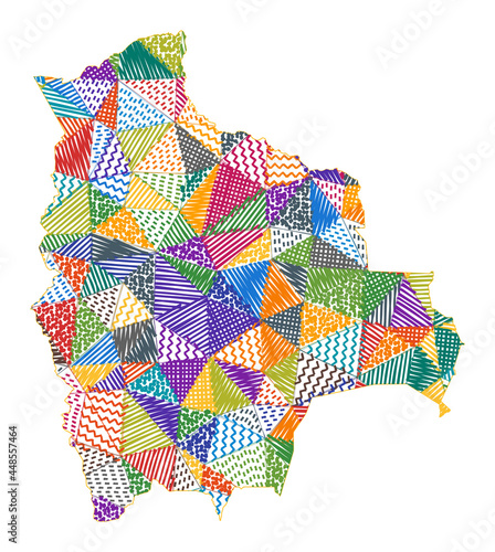 Kid-style map of Bolivia with hand-drawn polygons in the shape of the country. Vector illustration.