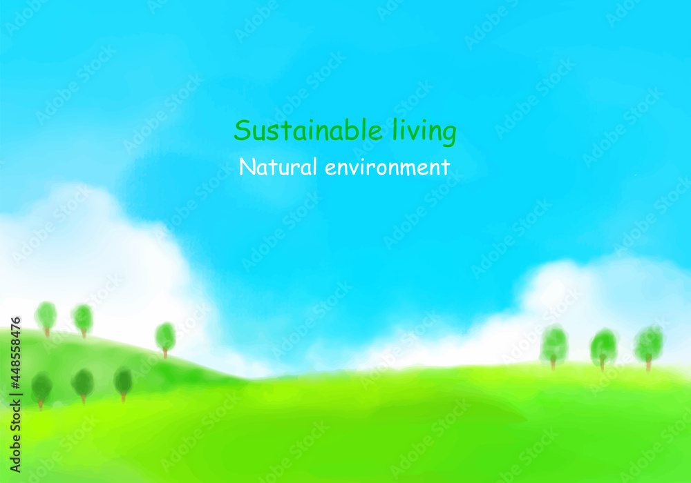 エコイメージの野原と空の水彩イラスト Stock Vector Adobe Stock