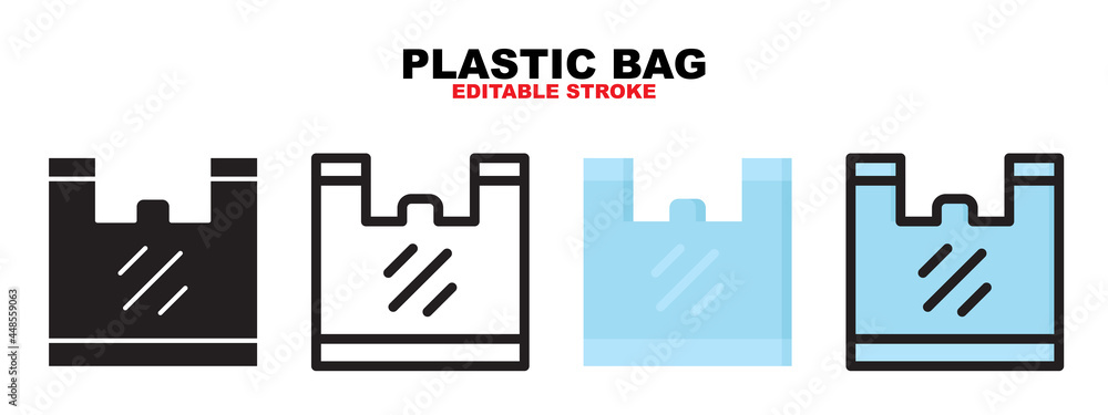 Outline, glyph black, flat color and filled line color, icon symbol set, plastic bag concept, Isolated vector design, editable stroke Outline, glyph black, flat color and filled line color, icon symbol set, plastic bag concept, Isolated vector design, editable stroke