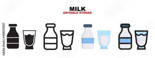 Outline  glyph black  flat color and filled line color  icon symbol set  milk concept  Isolated vector design  editable stroke