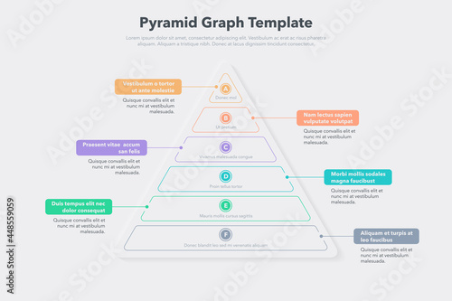 Pyramid graph template with six colorful steps. Easy to use for your website or presentation.
