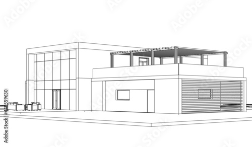 modern house architectural drawings vector 3d illustration