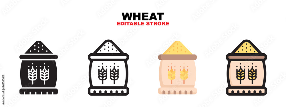 Outline, glyph black, flat color and filled line color, icon symbol set, wheat concept, Isolated vector design, editable stroke