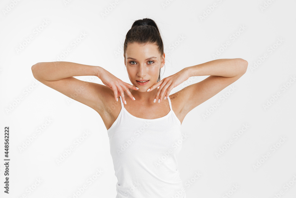 European woman wearing underwear posing and looking at camera European woman wearing underwear posing and looking at camera