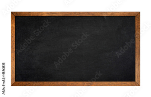 blackboard with brown wood frame isolated on white background.