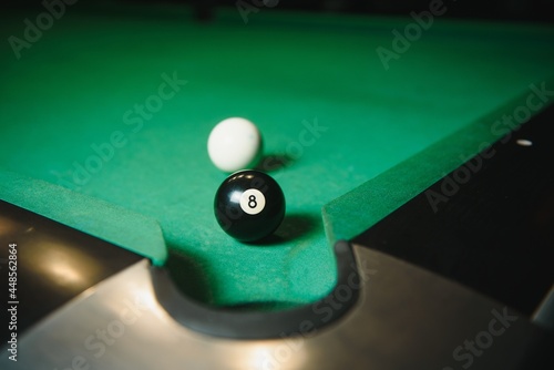 black ball shot in snooker game.