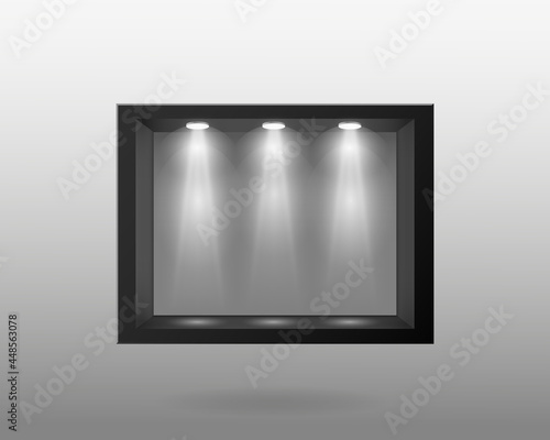 Black container with glass and with interior lighting template