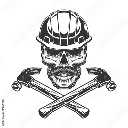 Mustached skull in construction helmet