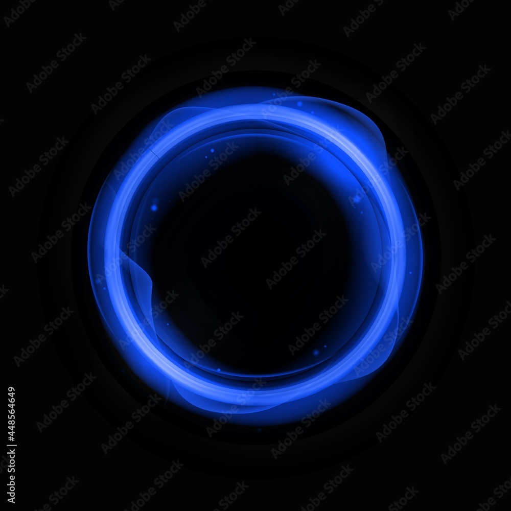 Blue energy circle template. Round banner frame with flashes electric waves Blue energy circle template. Round banner frame with flashes electric waves