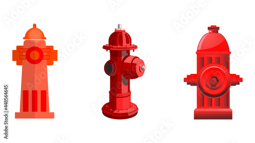 Fire hydrant flat vector icon set. Red fire hydrant. Set of 3 vector icons