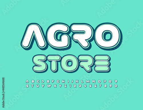Vector modern logo Agro Store. Creative soft Font. Futuristic style Alphabet Letters and Numbers set