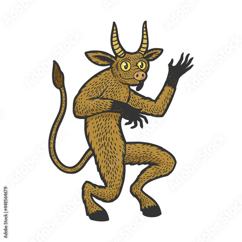 Heck chort myth creature color sketch engraving vector illustration. T-shirt apparel print design. Scratch board imitation. Black and white hand drawn image.