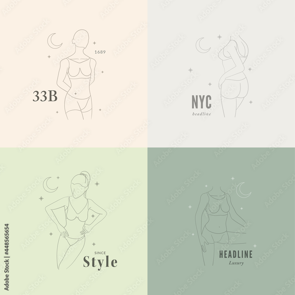 Set of Abstract minimalistic female figure in underwear. Vector illustration Set of Abstract minimalistic female figure in underwear. Vector illustration