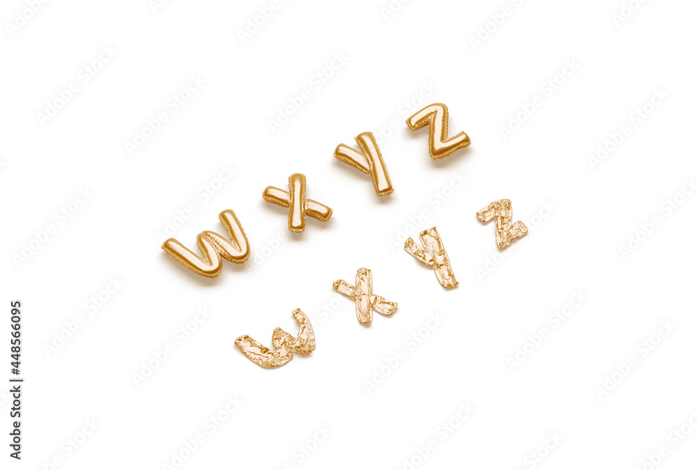 Inflated, deflated gold w x y z letters, balloon font Inflated, deflated gold w x y z letters, balloon font